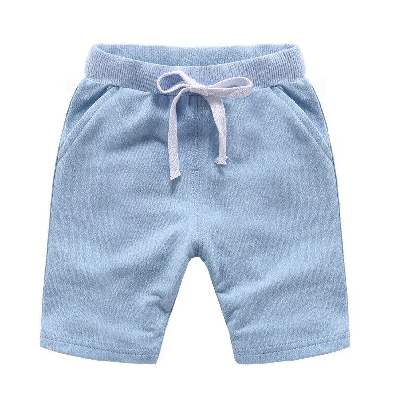 Boys' Summer Solid Colour Elastic Waist Cotton Shorts - Blue, Navy Blue, Light Blue