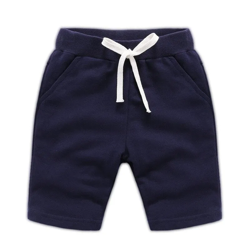 Boys' Summer Solid Colour Elastic Waist Cotton Shorts - Blue, Navy Blue, Light Blue