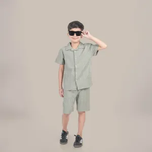 Boys Textured Seersucker Resort Shirt & Short Co-Ord Set Sage Green