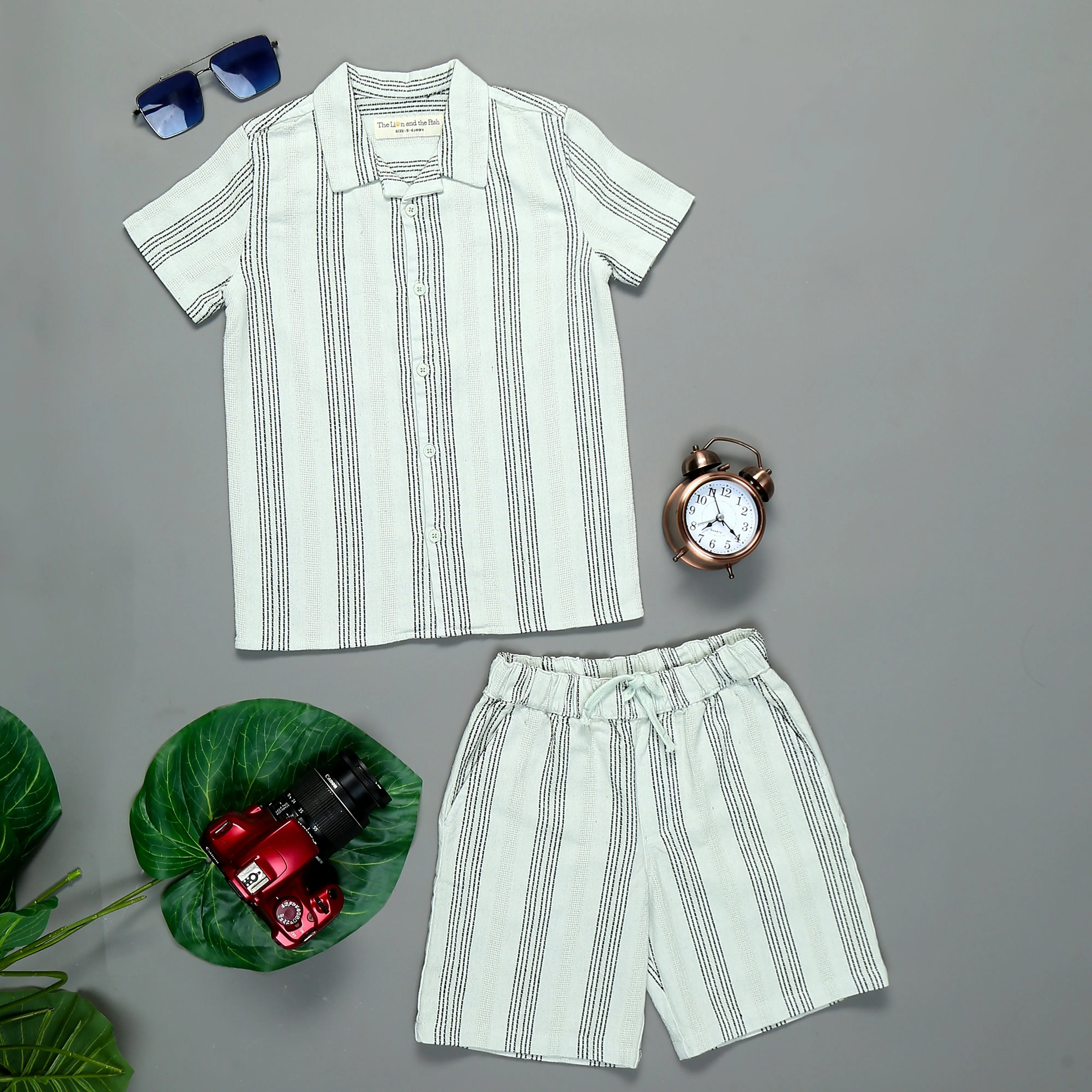 Boys Textured Shirt & Short Co-Ord Set Light Blue
