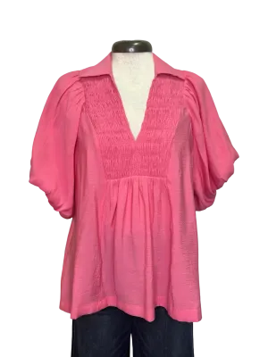 Bubble Sleeve Yoked Top Coral Pink