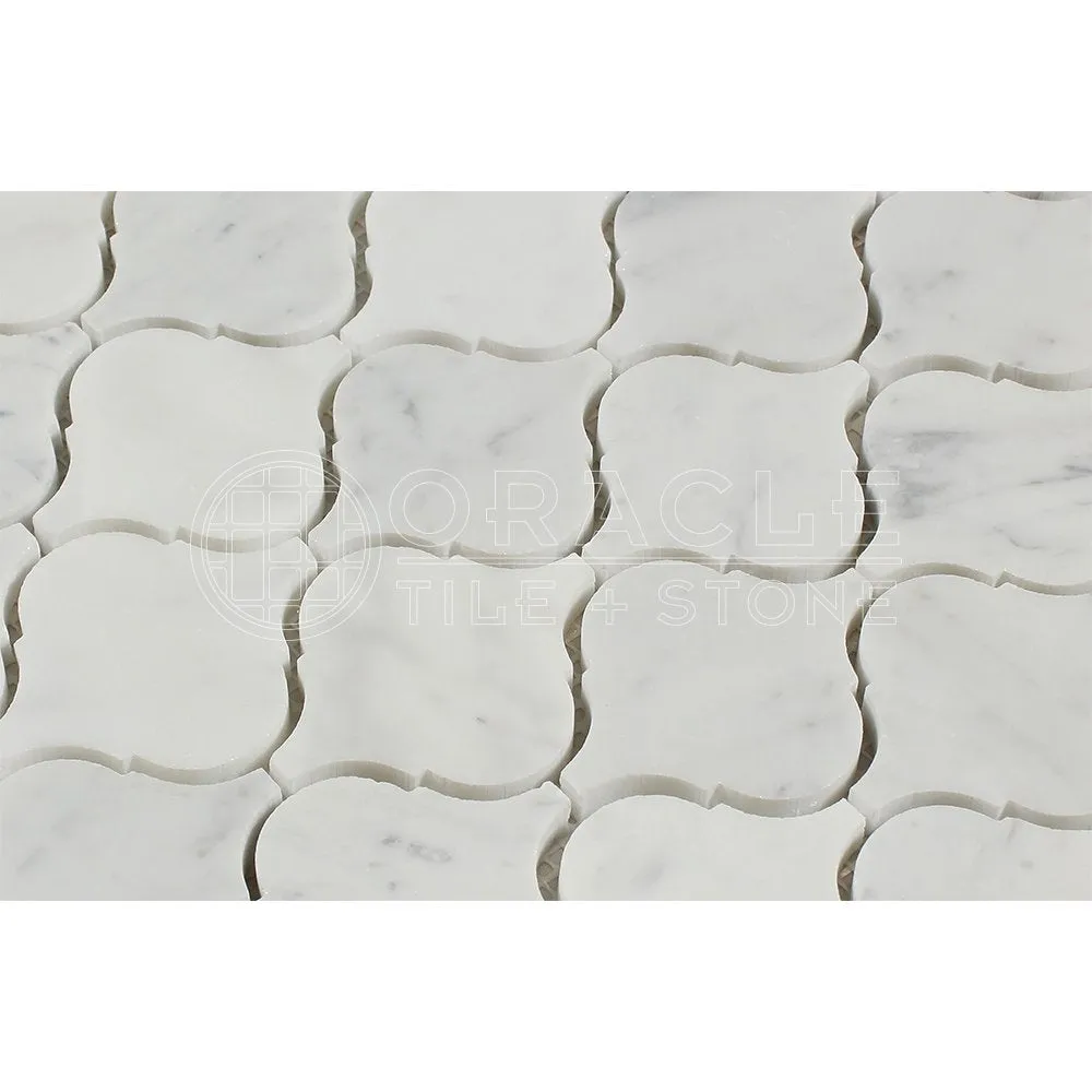 Carrara White Italian (Bianco Carrara) Marble Lantern Arabesque Mosaic Tile, Polished