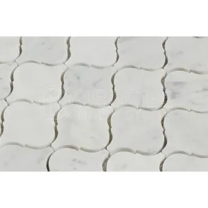 Carrara White Italian (Bianco Carrara) Marble Lantern Arabesque Mosaic Tile, Polished