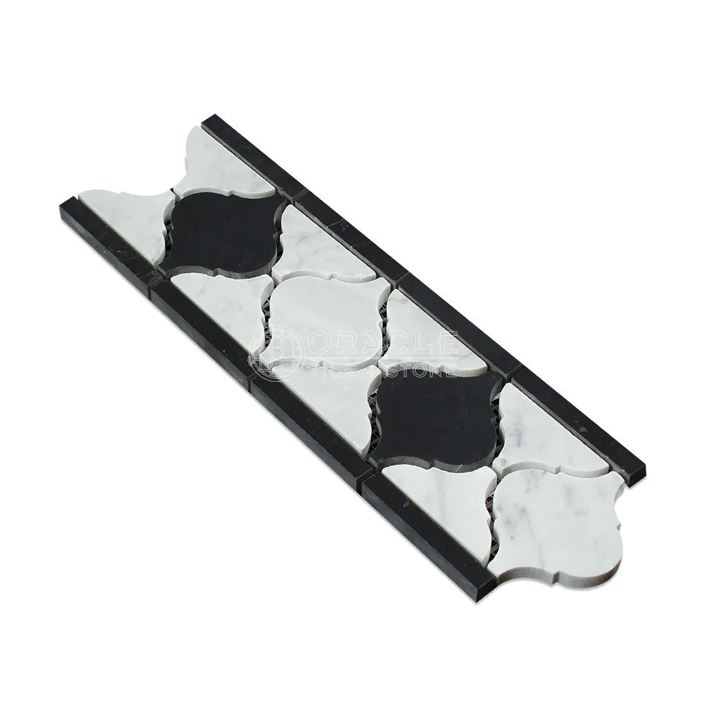 Carrara White Italian (Bianco Carrara) Marble Lantern Border (with Black Marble, Polished)