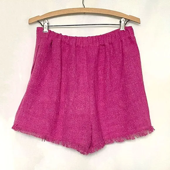 Central Park West Hot Pink Fringe Hem Wrap Tweed Skort with Built-in Shorts NWOT
