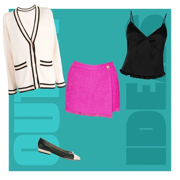Central Park West Hot Pink Fringe Hem Wrap Tweed Skort with Built-in Shorts NWOT