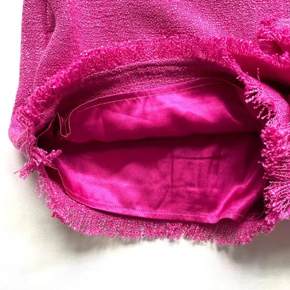 Central Park West Hot Pink Fringe Hem Wrap Tweed Skort with Built-in Shorts NWOT
