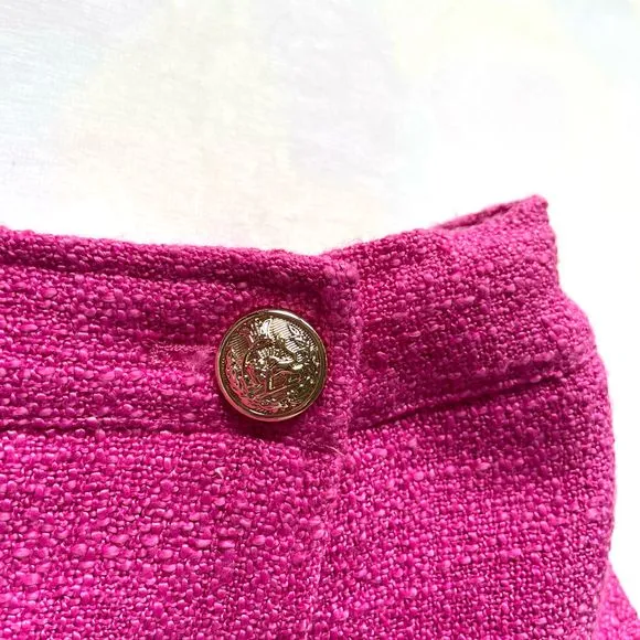 Central Park West Hot Pink Fringe Hem Wrap Tweed Skort with Built-in Shorts NWOT