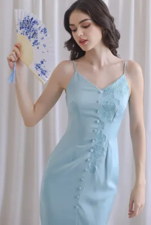 Chelo Applique Sateen Dress In Seafoam