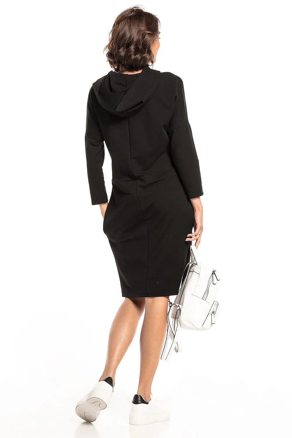 Chic Hooded Knit Dress With Pockets