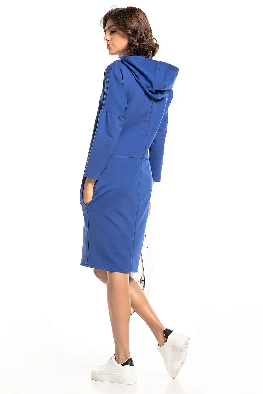 Chic Hooded Knit Dress With Pockets