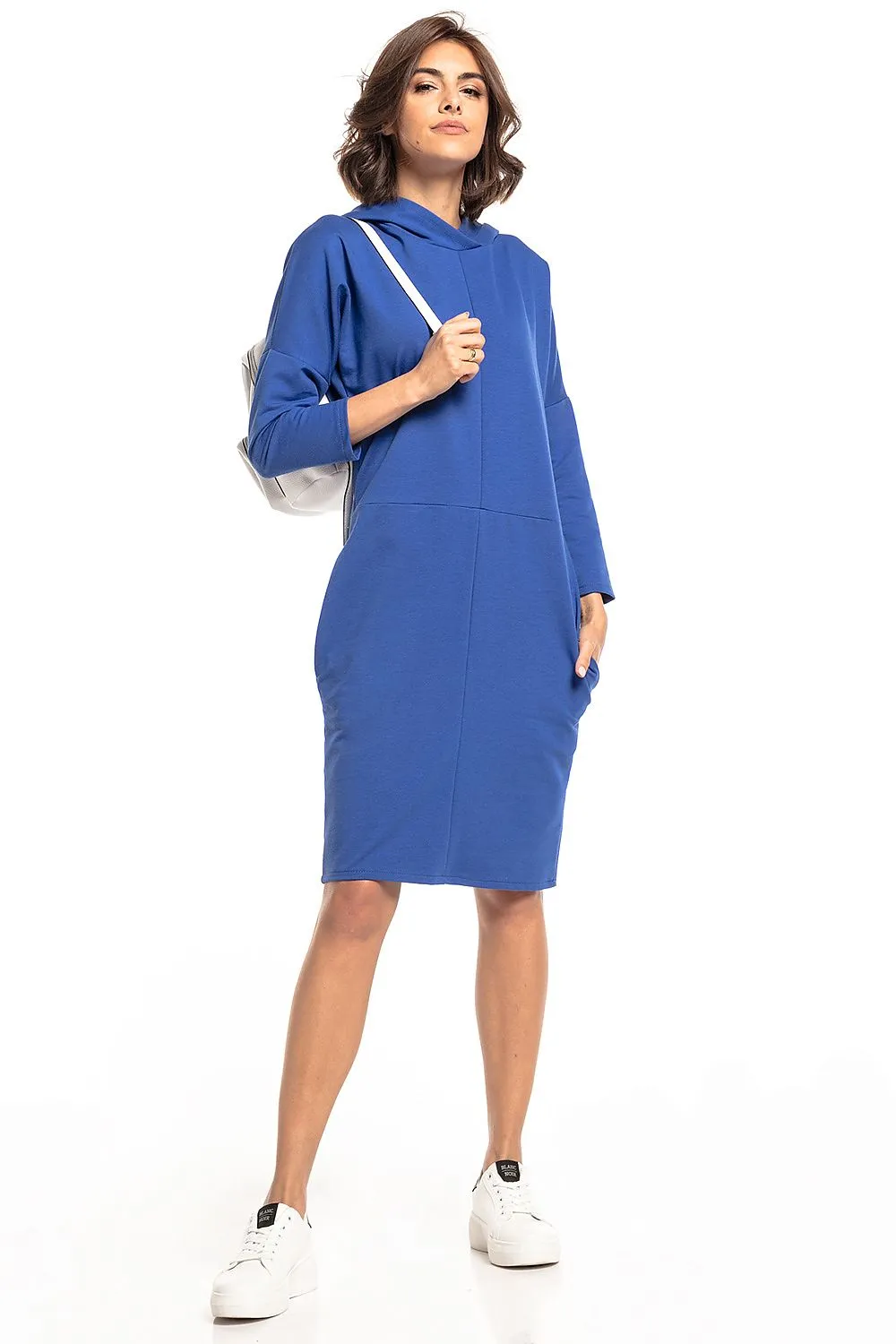 Chic Hooded Knit Dress With Pockets