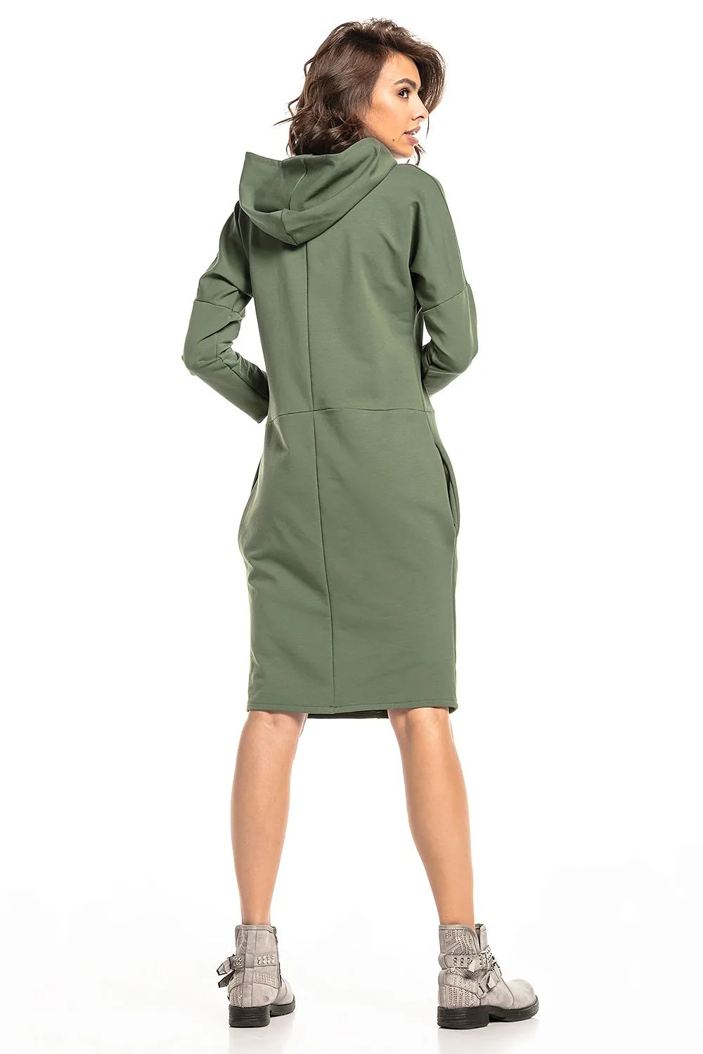 Chic Hooded Knit Dress With Pockets