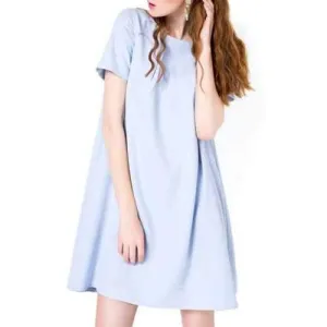 Chic Round Neck Short Sleeve Pure Color Women's Maternity Dress - Blue M