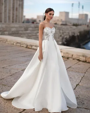 Chic Strapless Wedding Dress Satin A-line 2020 Sexy Bridal Wedding Gowns Beaded Rhinestones