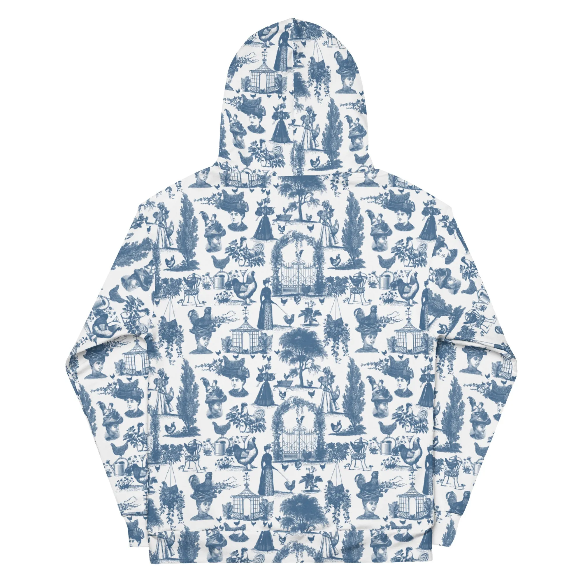Chicken Lady Toile Unisex Hoodie, cornflower