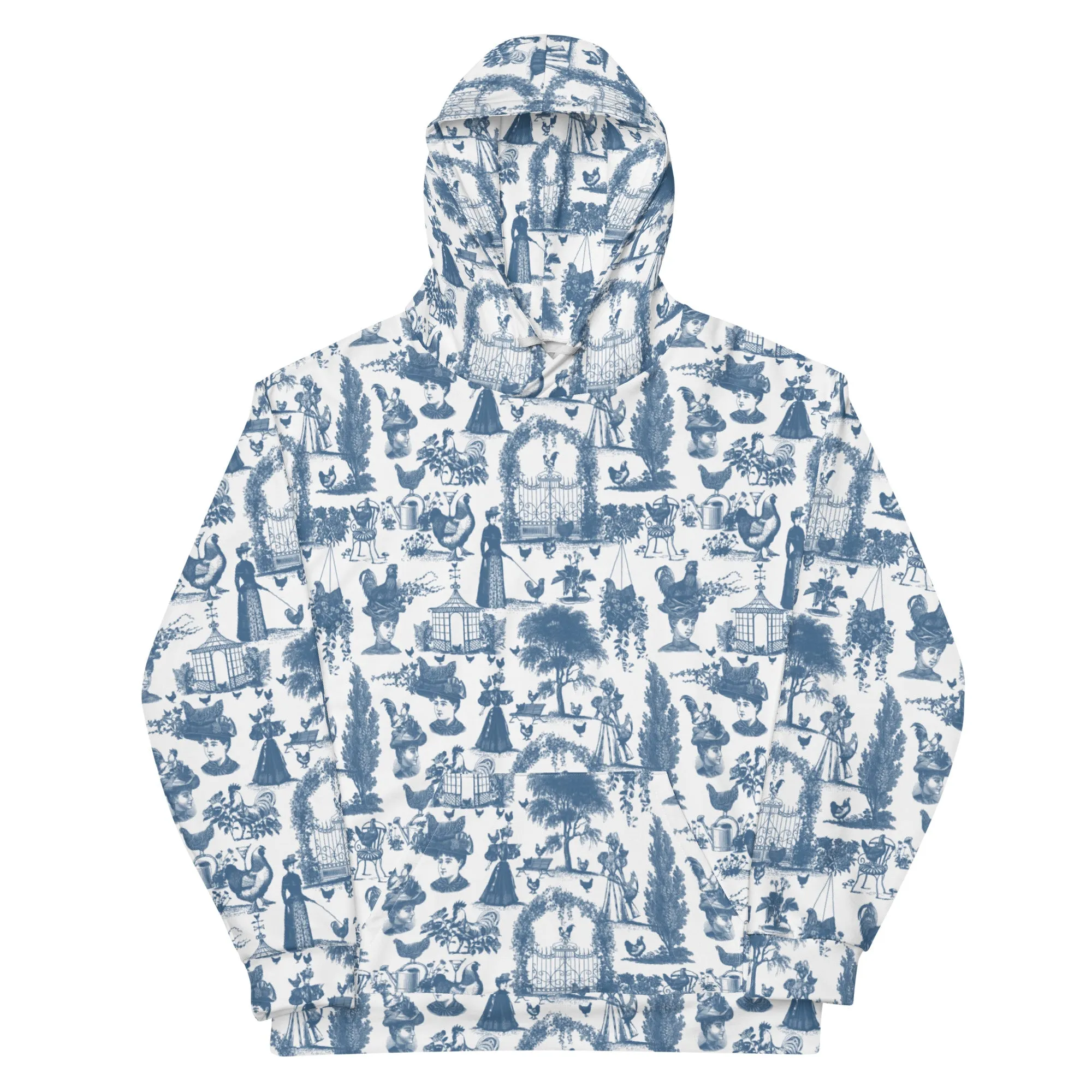 Chicken Lady Toile Unisex Hoodie, cornflower