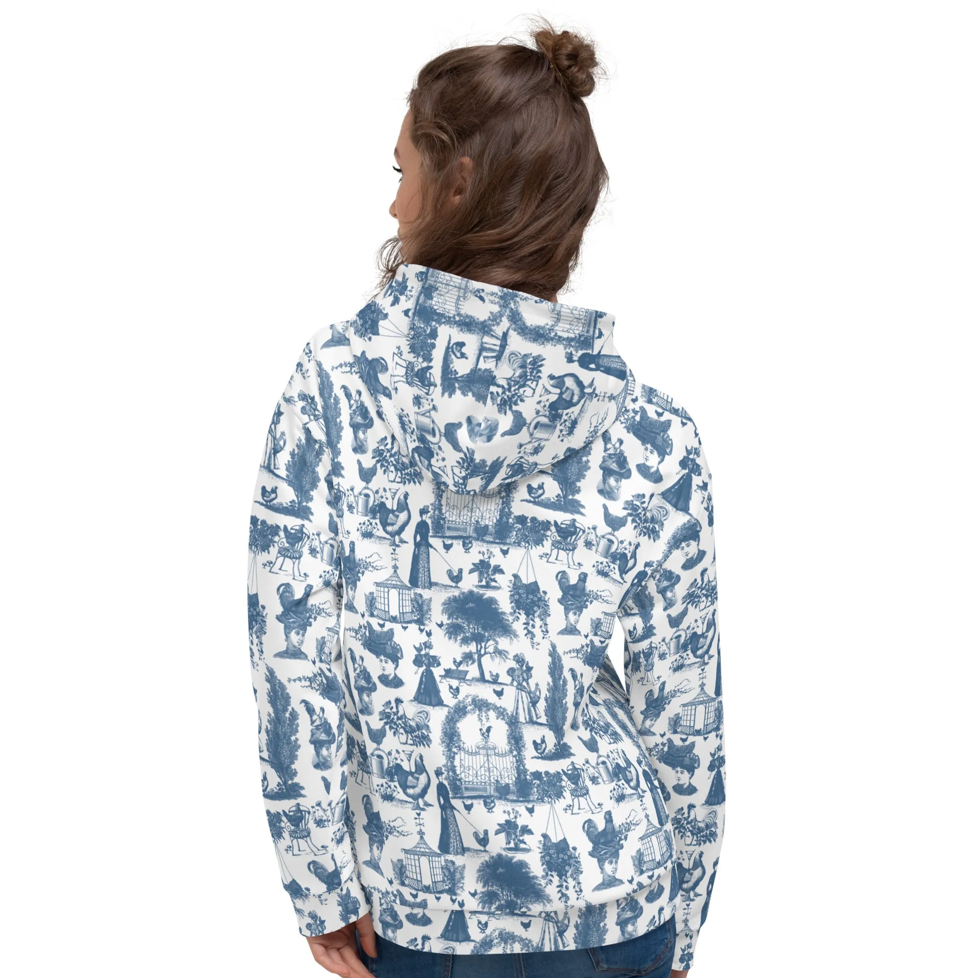Chicken Lady Toile Unisex Hoodie, cornflower