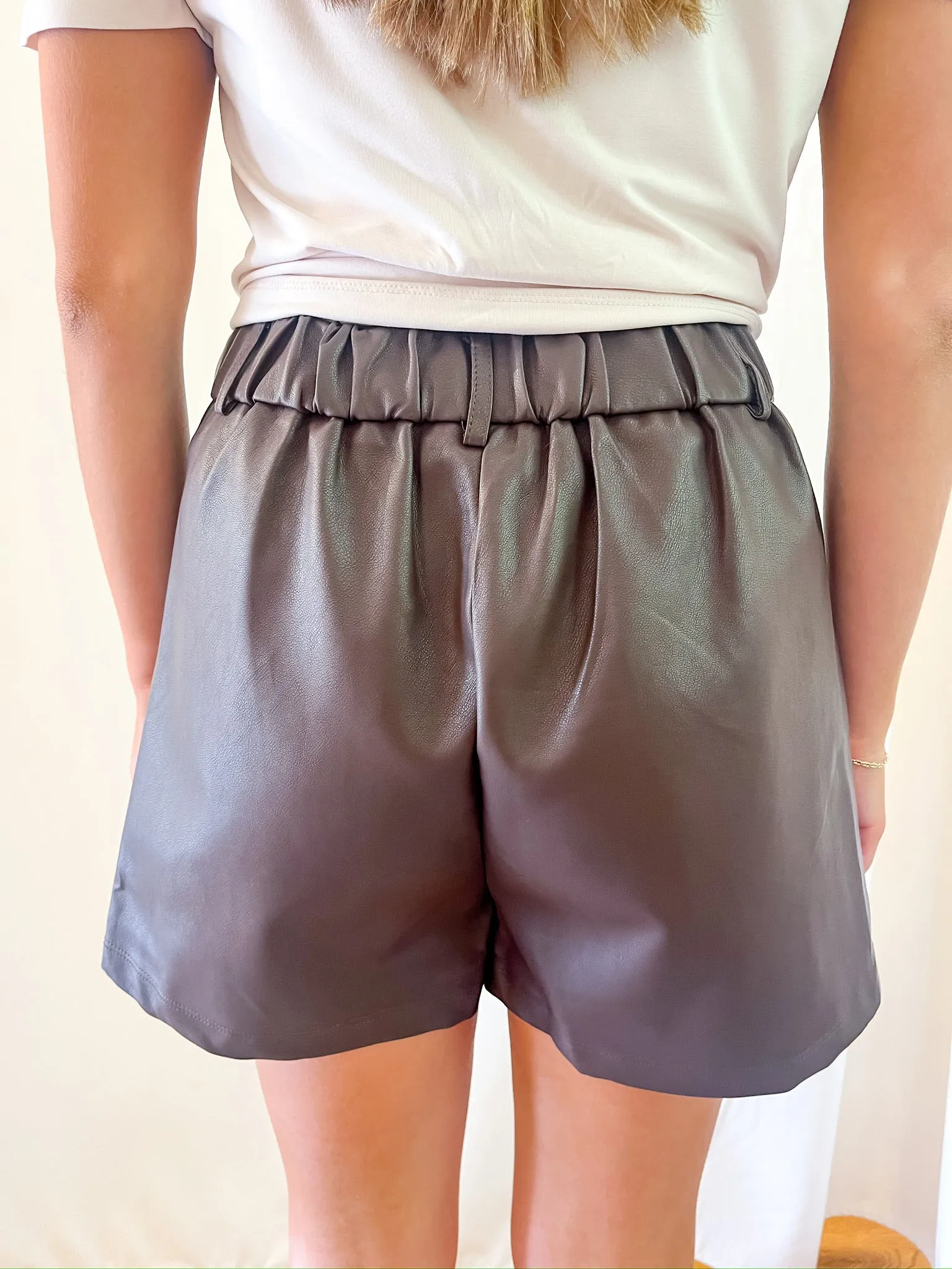 Chocolate Pleated Leather Shorts