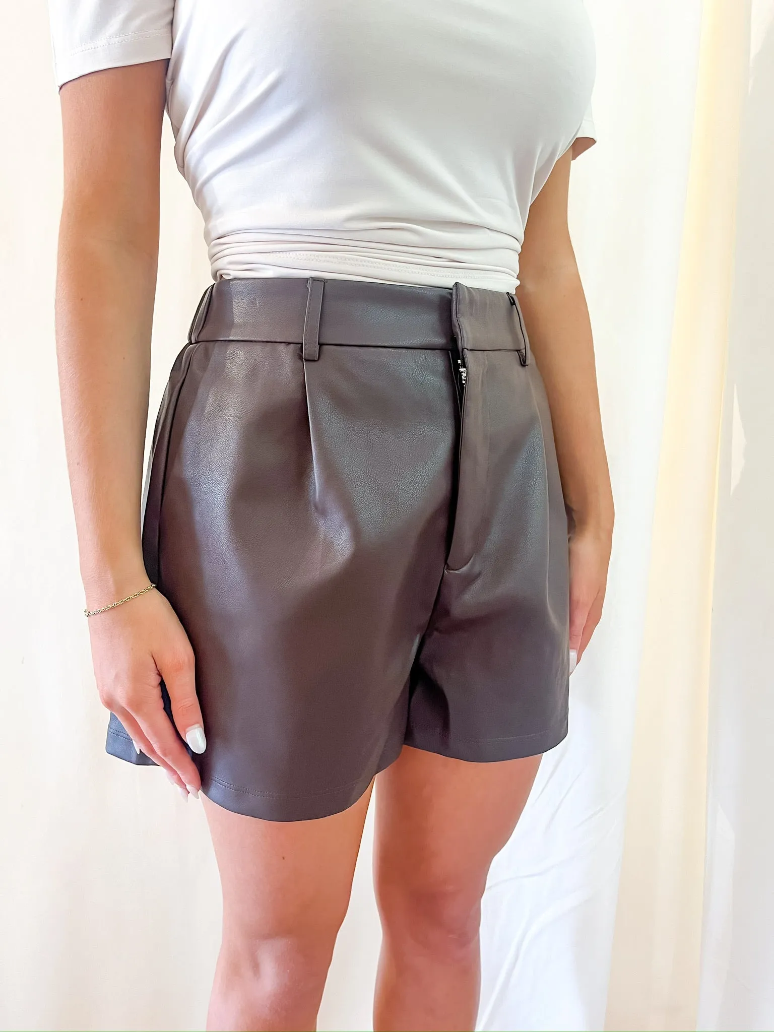 Chocolate Pleated Leather Shorts