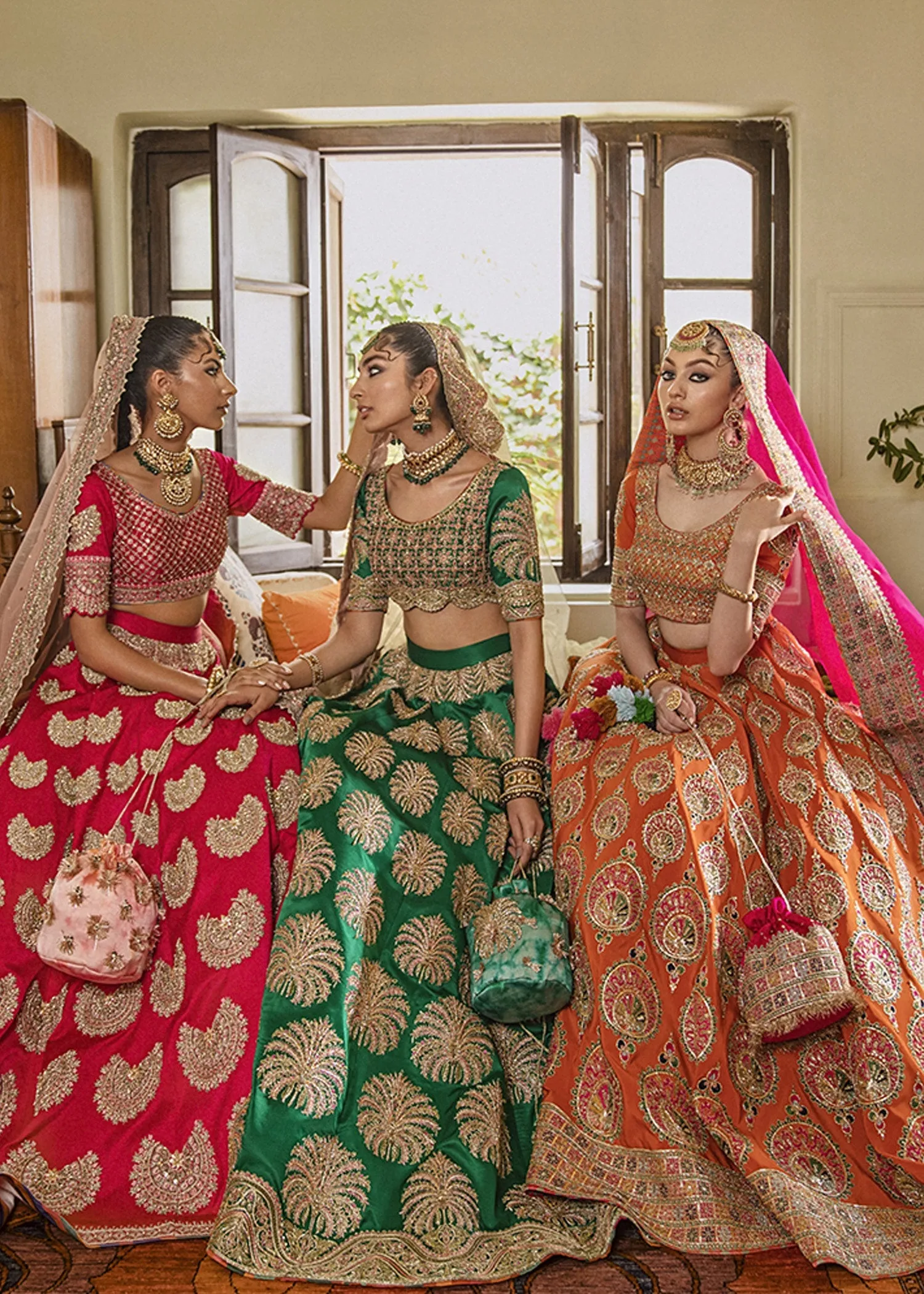 Classic Orange Embroidered Lehenga Choli Pakistani Bridal Dress