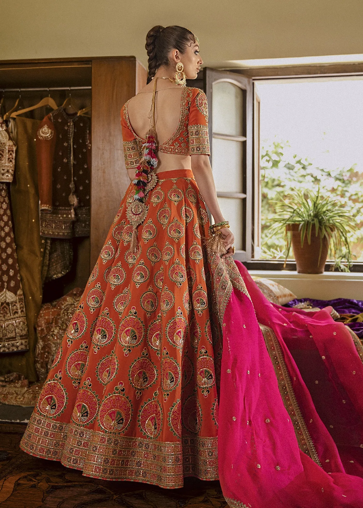 Classic Orange Embroidered Lehenga Choli Pakistani Bridal Dress