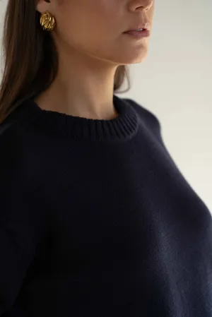 Claudia Navy Cotton Crewneck