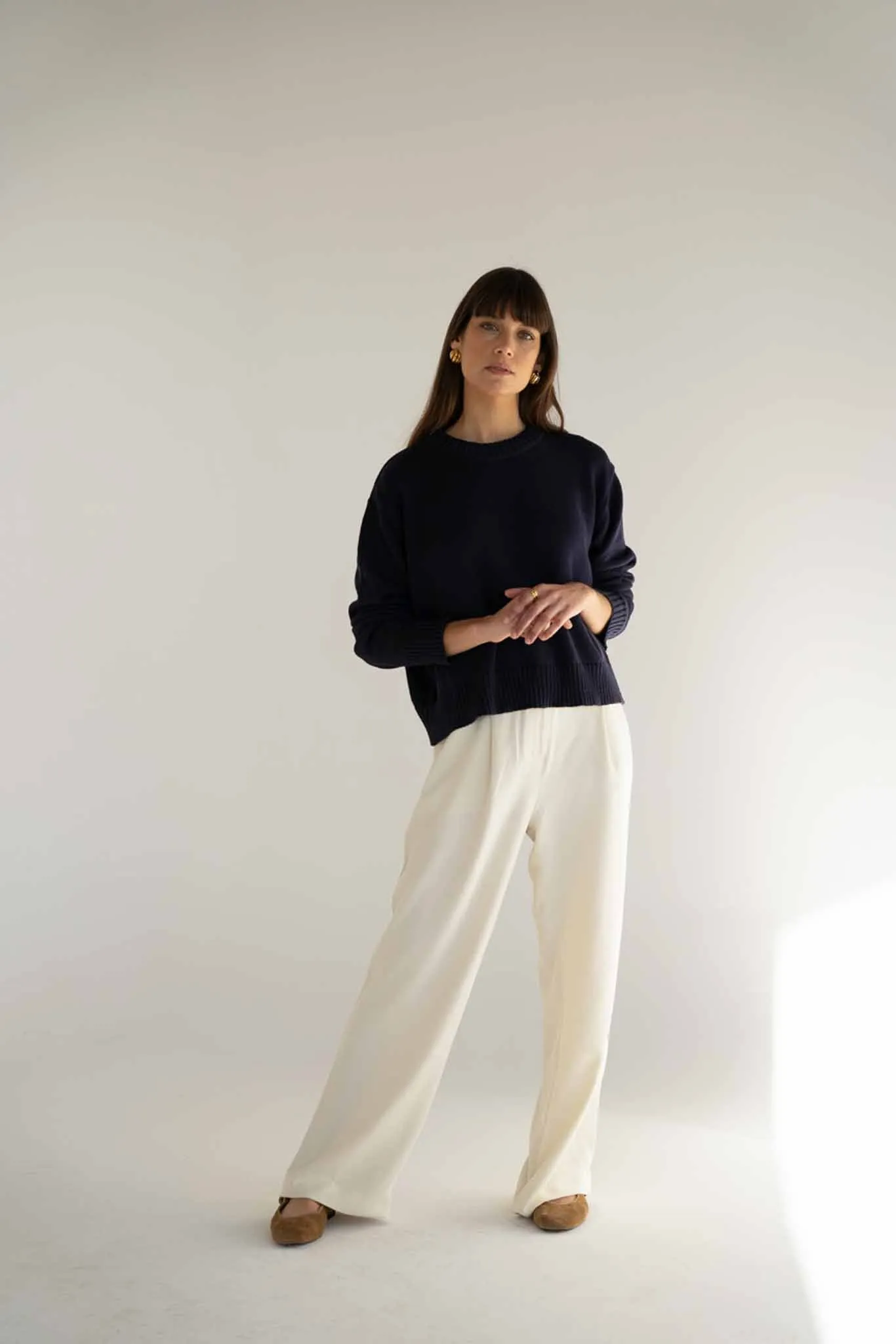 Claudia Navy Cotton Crewneck