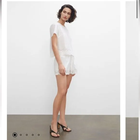 Club Monaco Embroidered Eyelet Cotton Drawstring Shorts in white Size 12 NWT