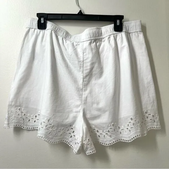 Club Monaco Embroidered Eyelet Cotton Drawstring Shorts in white Size 12 NWT