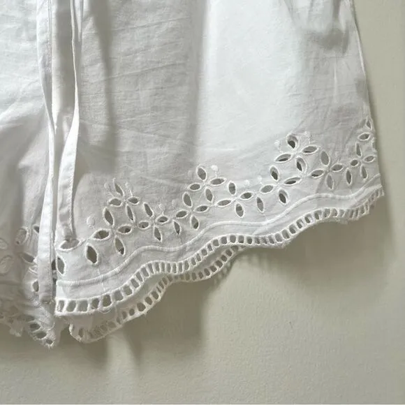 Club Monaco Embroidered Eyelet Cotton Drawstring Shorts in white Size 12 NWT