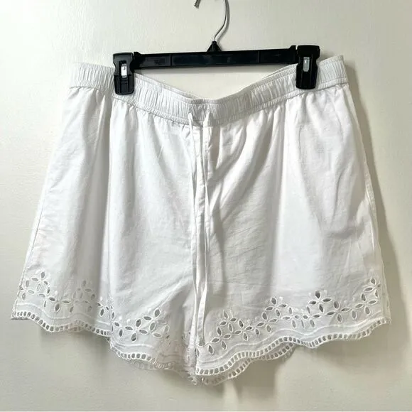 Club Monaco Embroidered Eyelet Cotton Drawstring Shorts in white Size 12 NWT