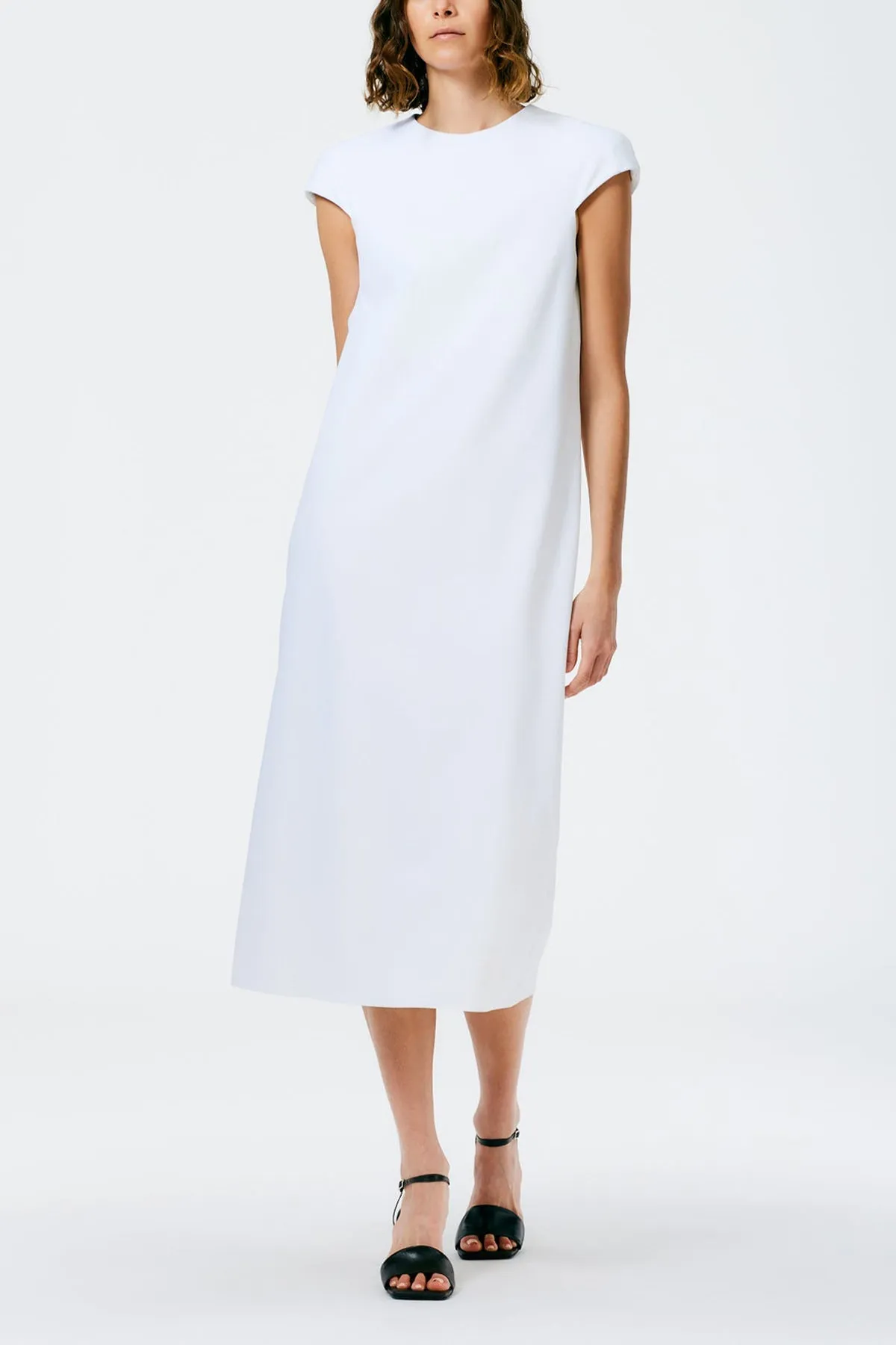 Compact Ultra Stretch Knit Lean Sleeveless Dress in White