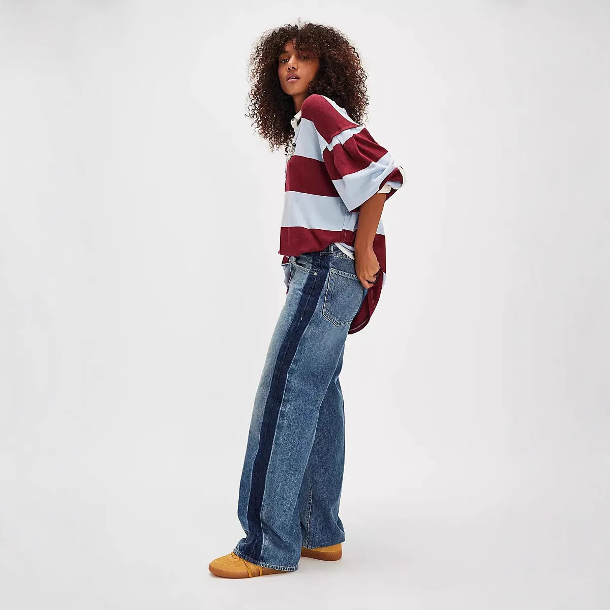 Contrast Color High Waist Washed Straight Jeans