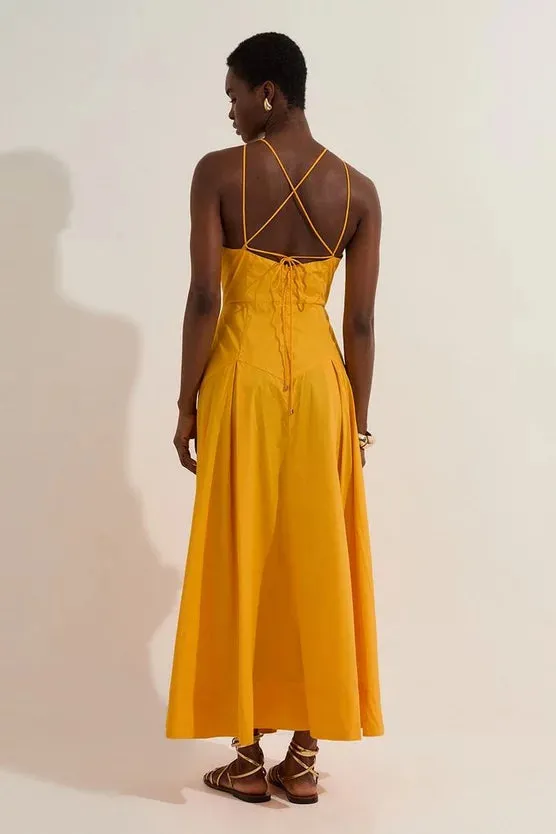 Cotton Halter Neck Woven Midi Dress With Dropped Waist Detail