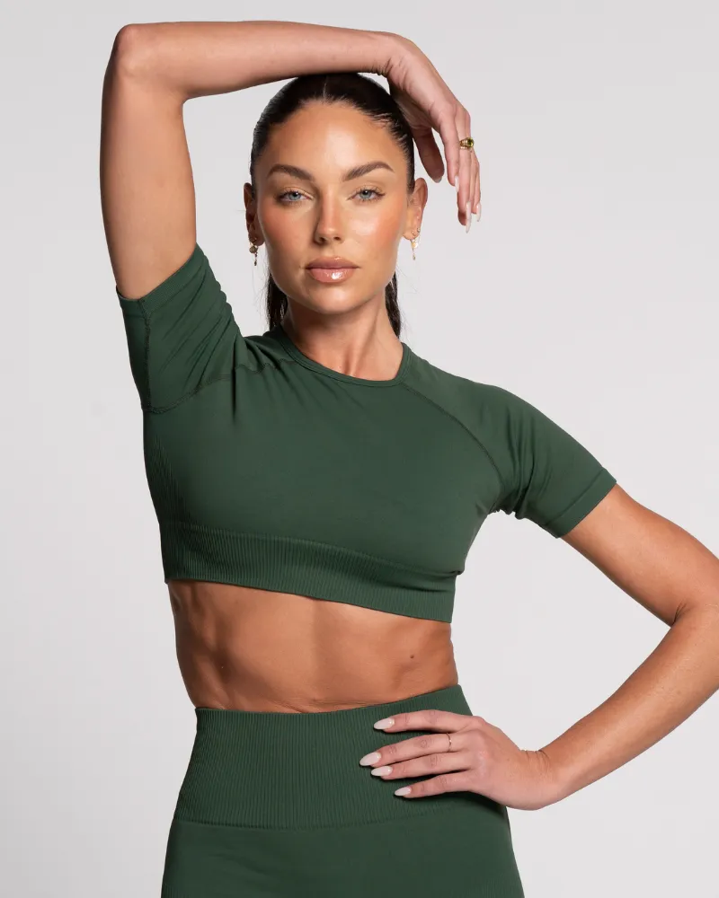 Cropped Seamless Tee - Emerald
