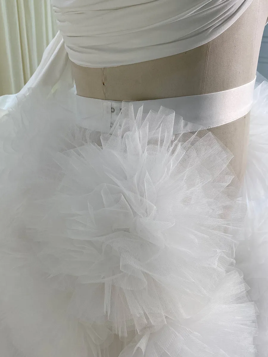 Custom Ivory Detachable Wedding Train with 3D Flowers Removable Overskirt Train for Dresses YW243121