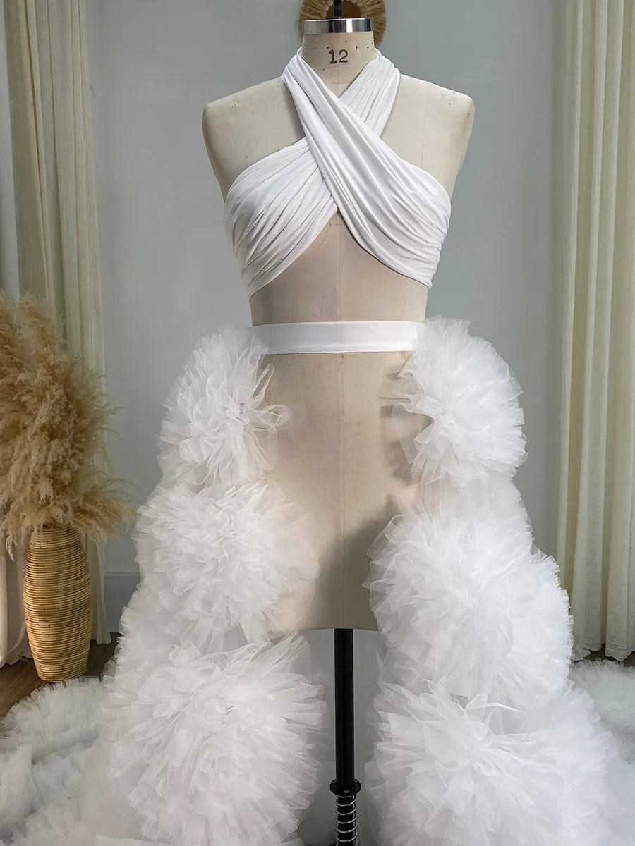 Custom Ivory Detachable Wedding Train with 3D Flowers Removable Overskirt Train for Dresses YW243121