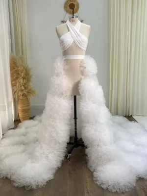 Custom Ivory Detachable Wedding Train with 3D Flowers Removable Overskirt Train for Dresses YW243121