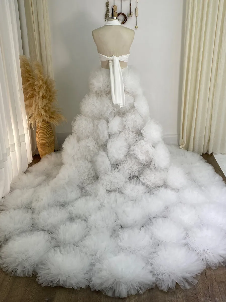 Custom Ivory Detachable Wedding Train with 3D Flowers Removable Overskirt Train for Dresses YW243121