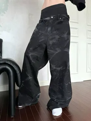 Dark Washed Ripple Flared Jeans
