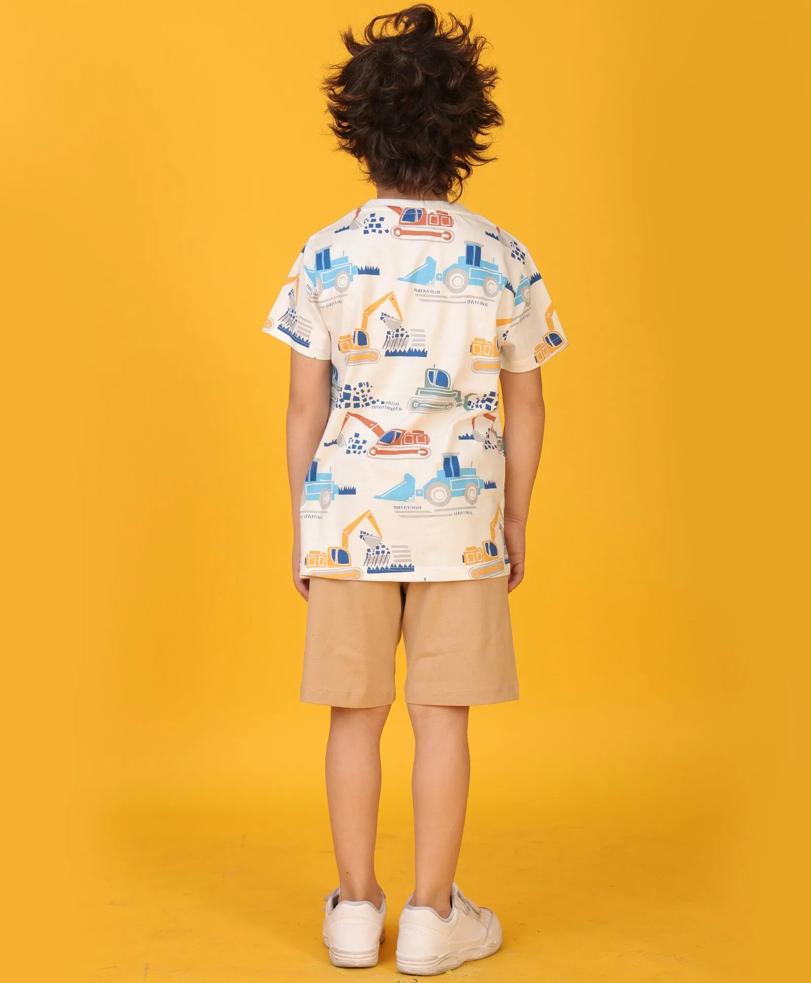 DIGGER BEIGE SUMMER BOYS SHORTS SET - WHITE/BEIGE