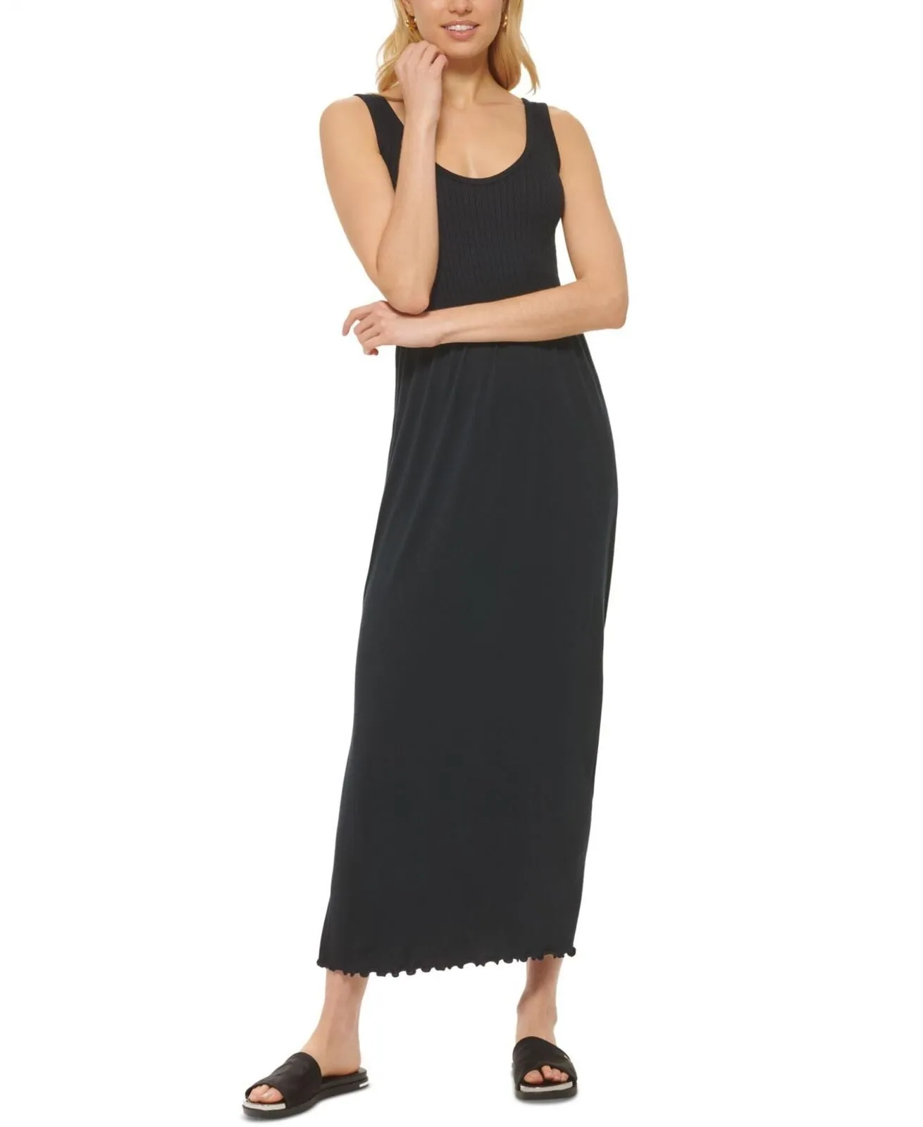 Dkny Jeans Women's Stitch-Yoke Maxi Dress E22HAB34 Black XL