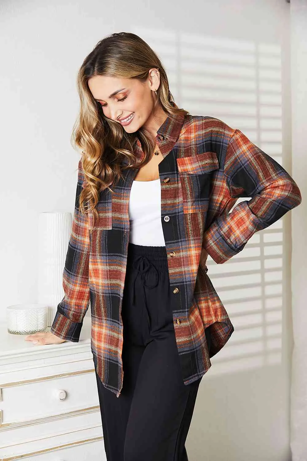 Double Take Plaid Dropped Shoulder Shirt (4 Colors)