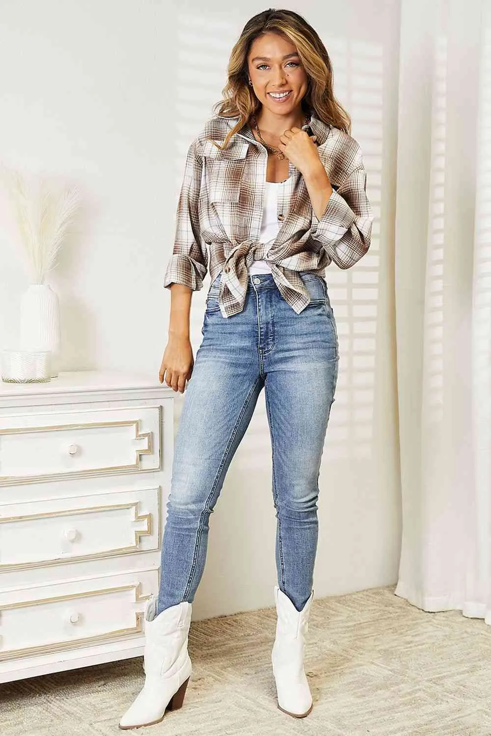 Double Take Plaid Dropped Shoulder Shirt (4 Colors)