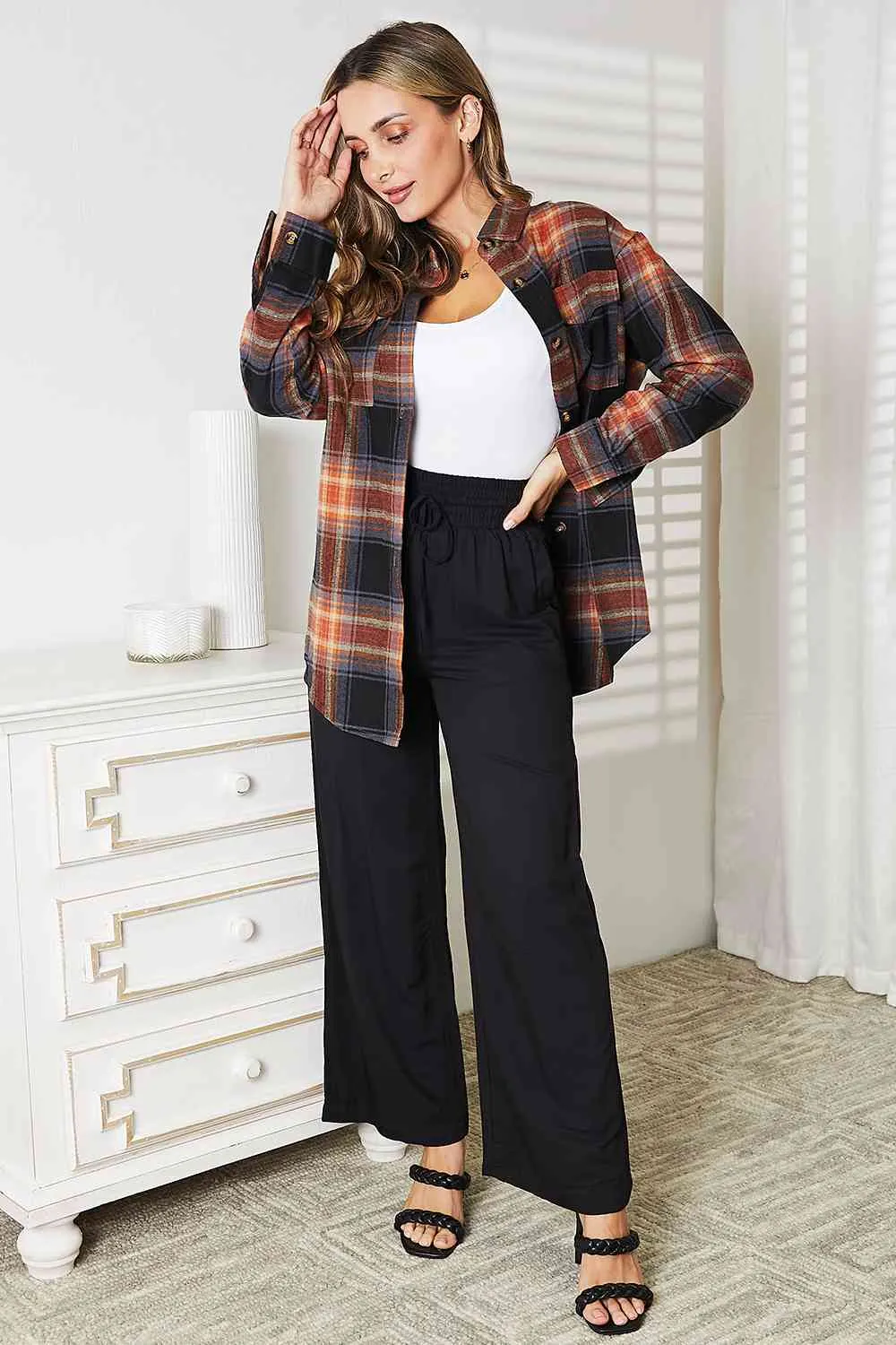 Double Take Plaid Dropped Shoulder Shirt (4 Colors)