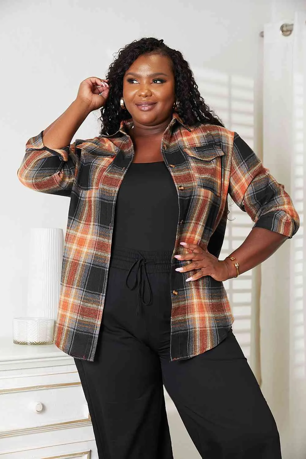 Double Take Plaid Dropped Shoulder Shirt (4 Colors)