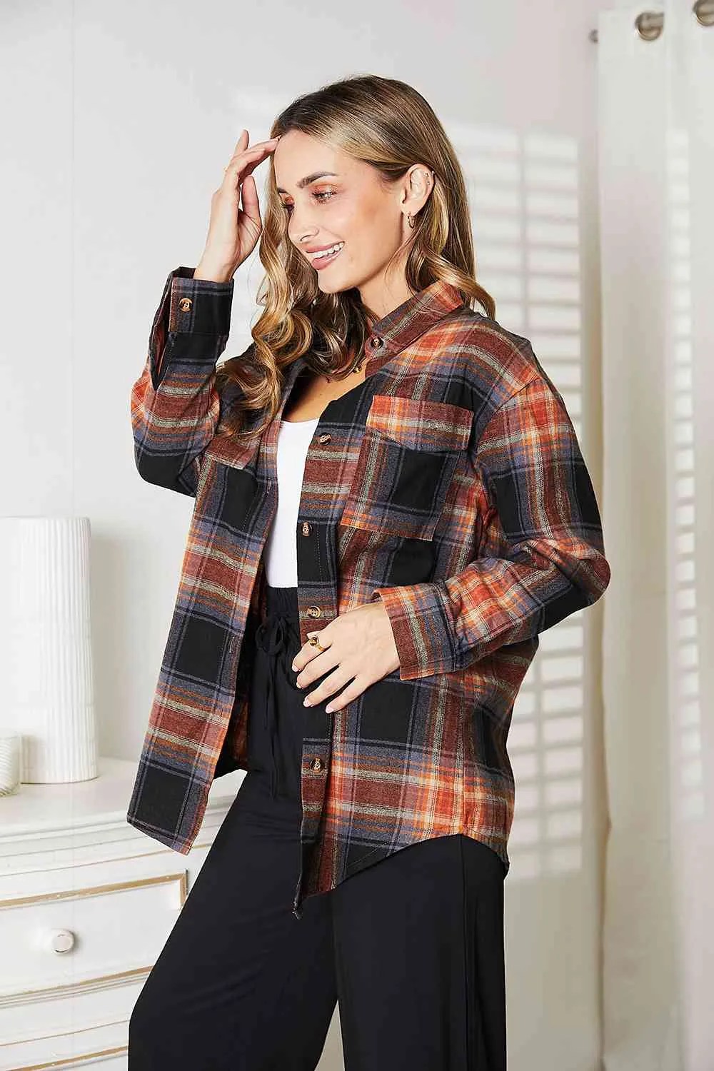 Double Take Plaid Dropped Shoulder Shirt (4 Colors)
