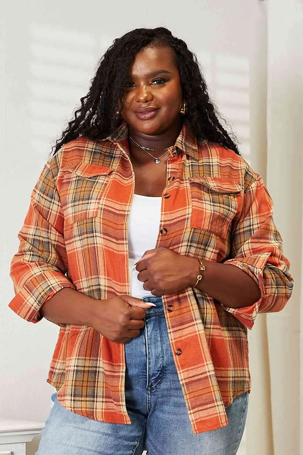 Double Take Plaid Dropped Shoulder Shirt (4 Colors)