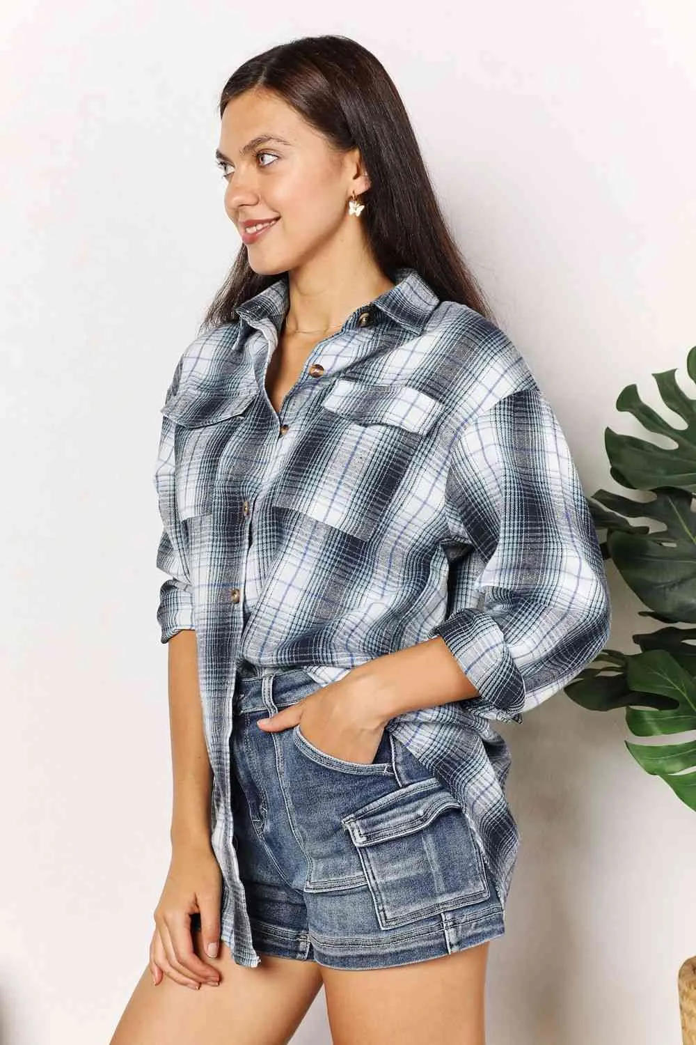Double Take Plaid Dropped Shoulder Shirt (4 Colors)